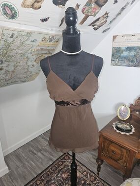 Brown Y2K Satin See Through Top